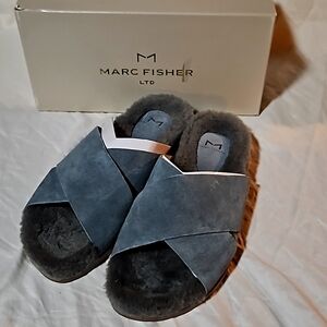 Marc Fisher Sandal/Slide Suede Dark Blue Grey